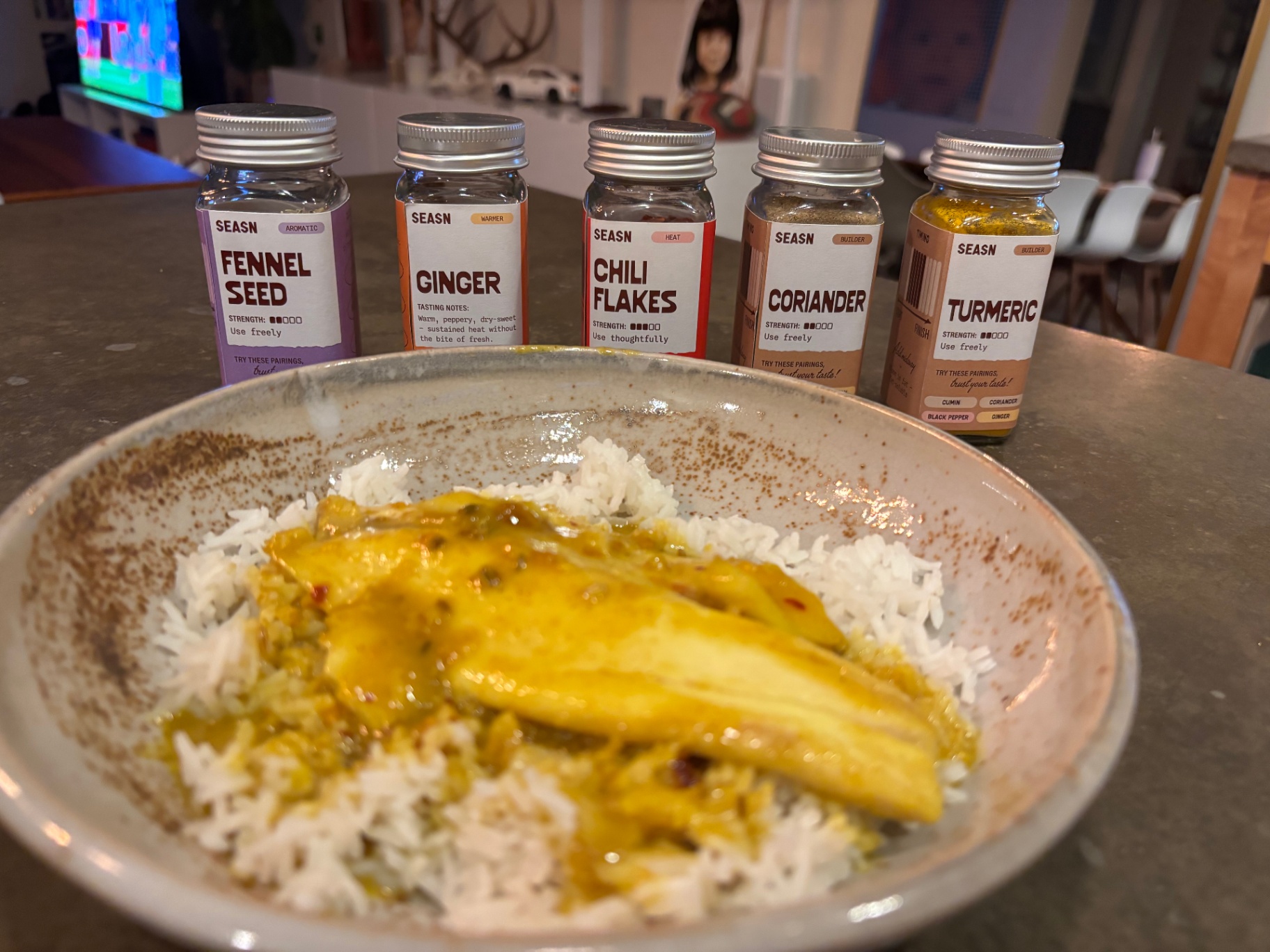 Turmeric fish over rice